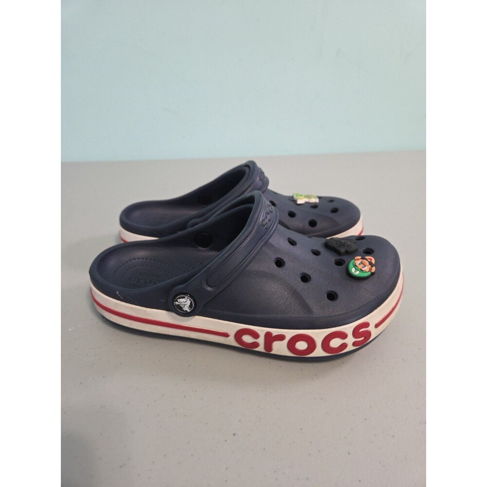 Crocs Womens Bayaband Clog 7 Navy Blue Rubber Slingback Logo Shoe charms